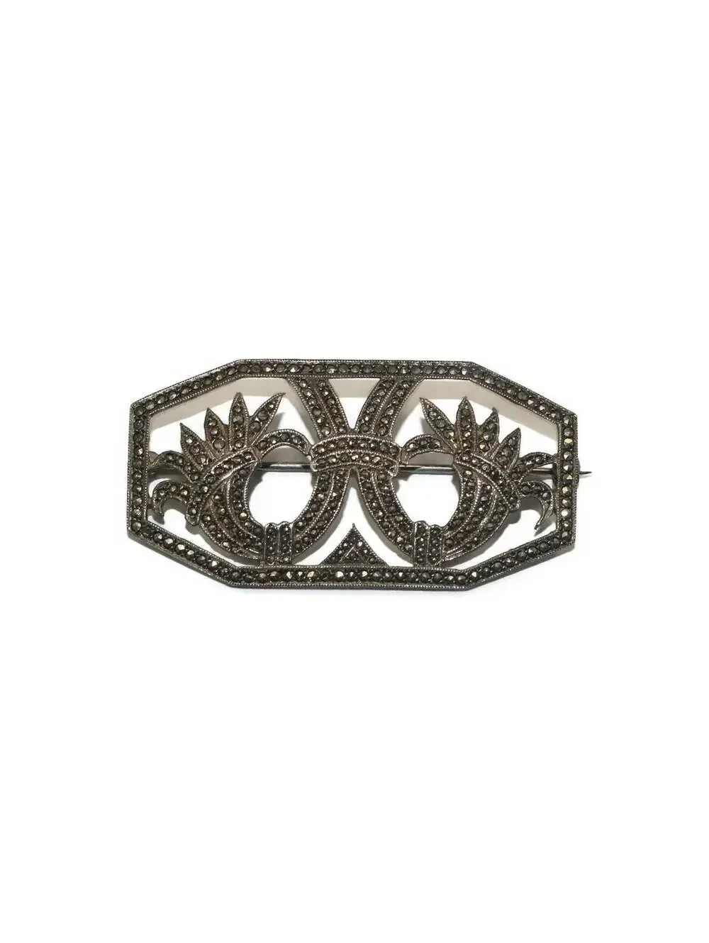 Art Deco Vintage Sterling Silver and Marcasite Floral Design Brooch.